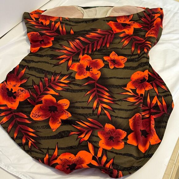 ELISABETH STEWART 1PC Swim Suit Size18-attachable strap-Lined-green w/orange - Picture 2 of 7